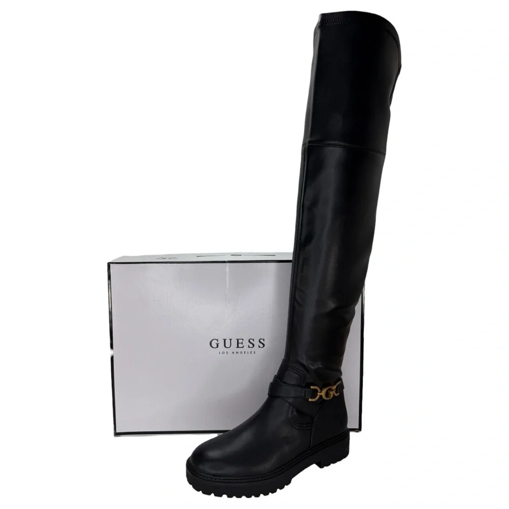 Guess Jellio Black Faux Leather OTK Womens Boots Size 5M